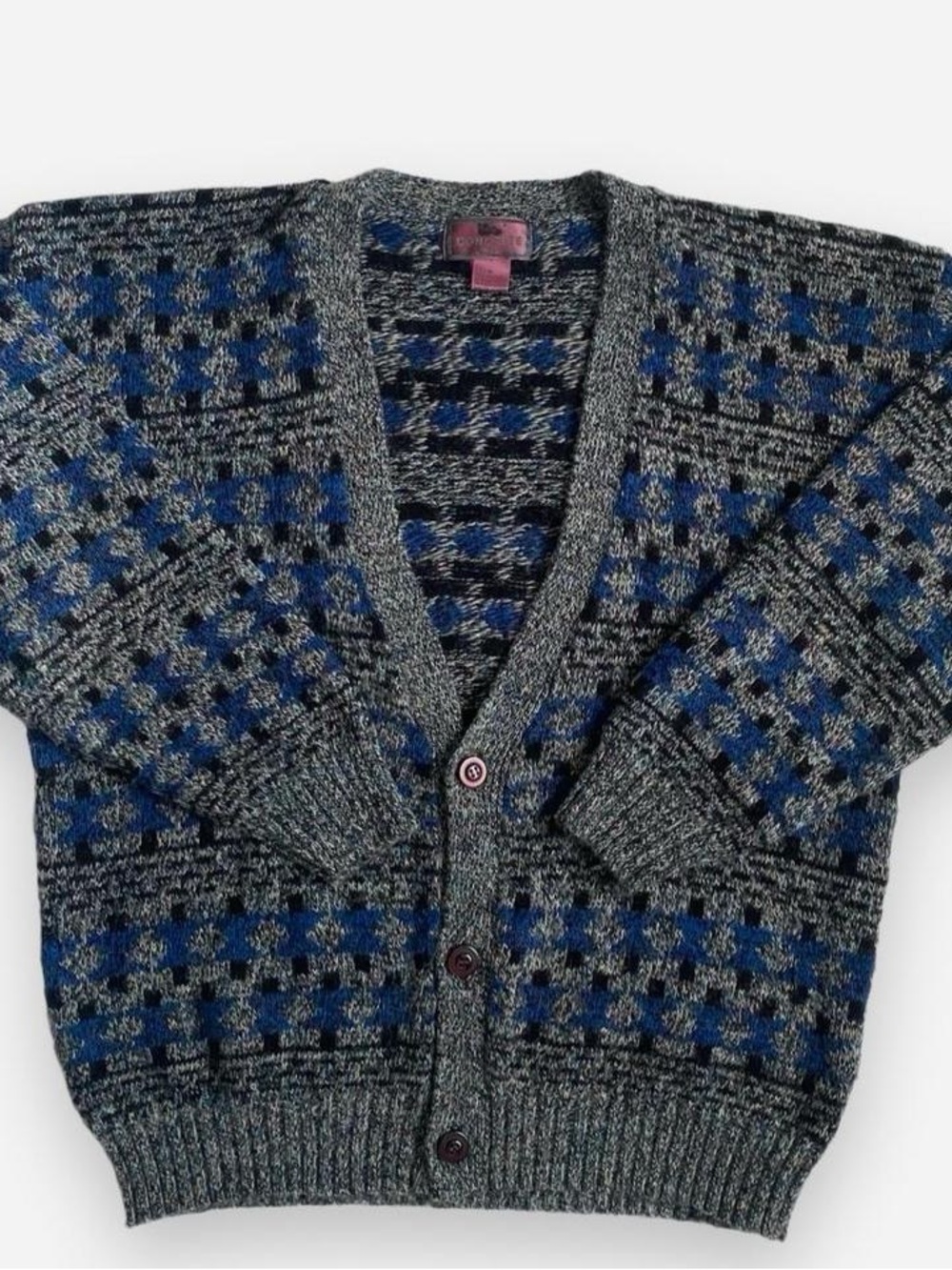 Vintage 90s blue & gray grandpa cardigan